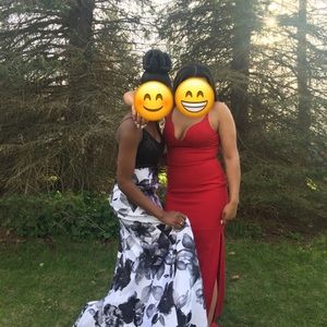 Red full length prom gown